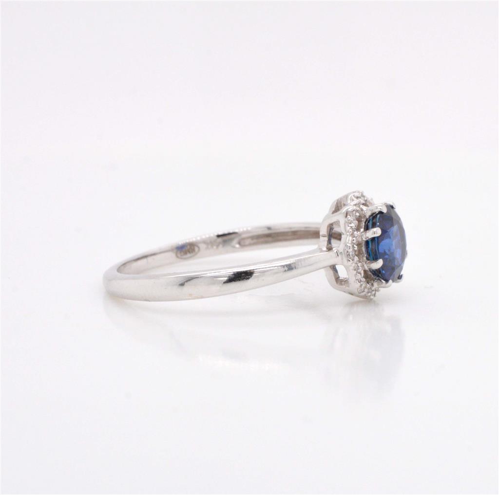 14K White Gold Diamond Ballerina Halo Sapphire Ring
