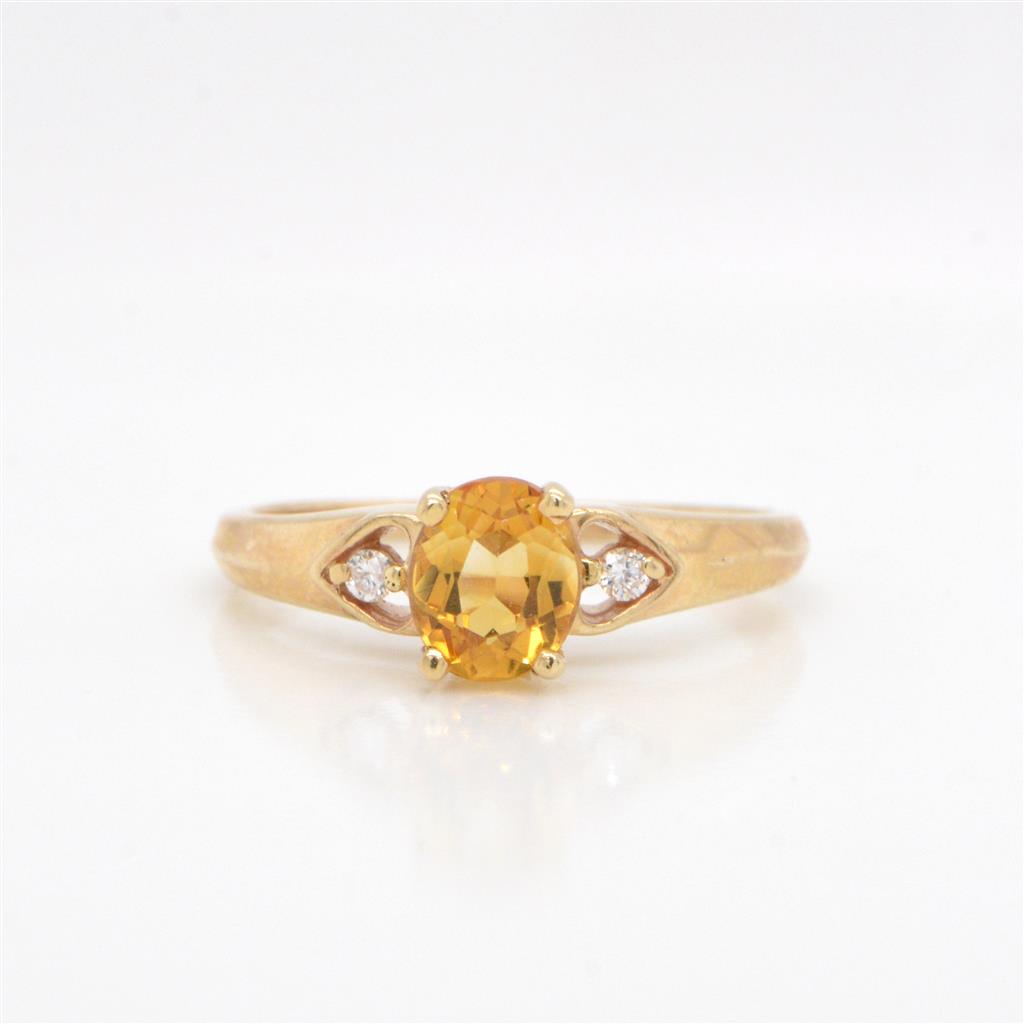 14K Yellow Gold Citrine and Diamond Ring