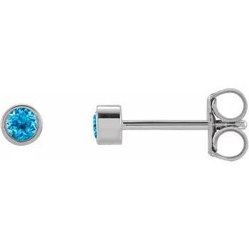 14K White 2.5 mm Round Natural Swiss Blue Topaz Micro Bezel-Set Earrings