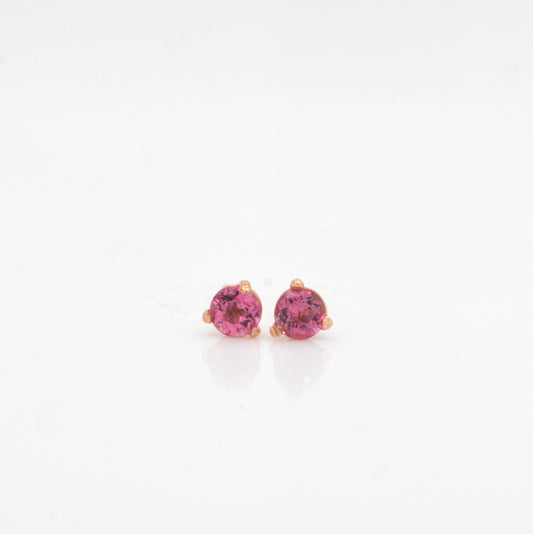 14K Rose Pink Tourmaline 3 Prong Martini Stud Earrings