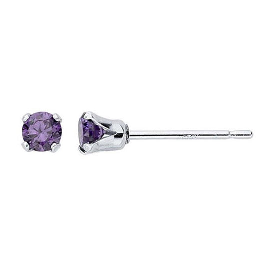 Sterling Silver Dark Purple CZ-Set Post Earring