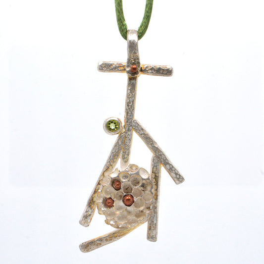 Sterling Silver Honey Comb With Copper Beads and Peridot Stone