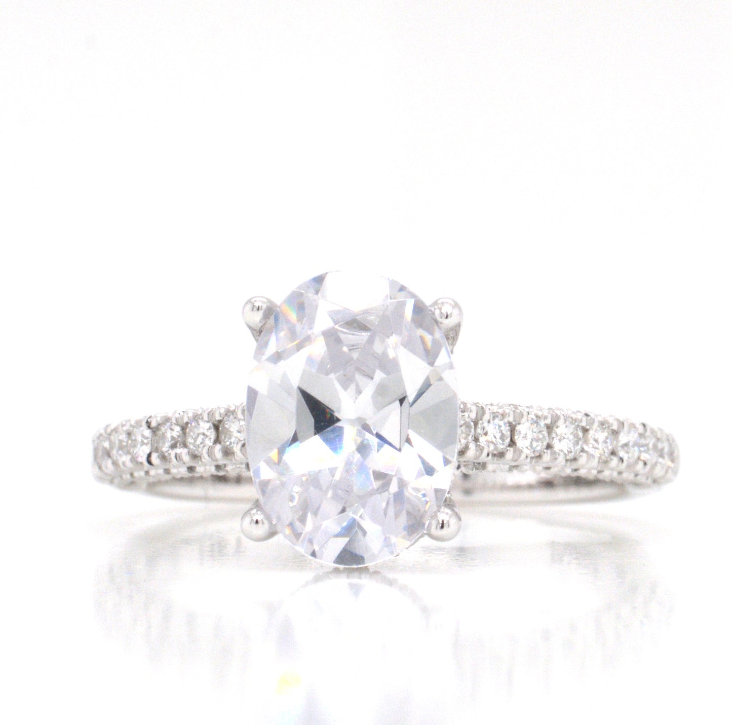 14K White Gold Diamond Engagement Ring with a Hidden Halo and a European Shank