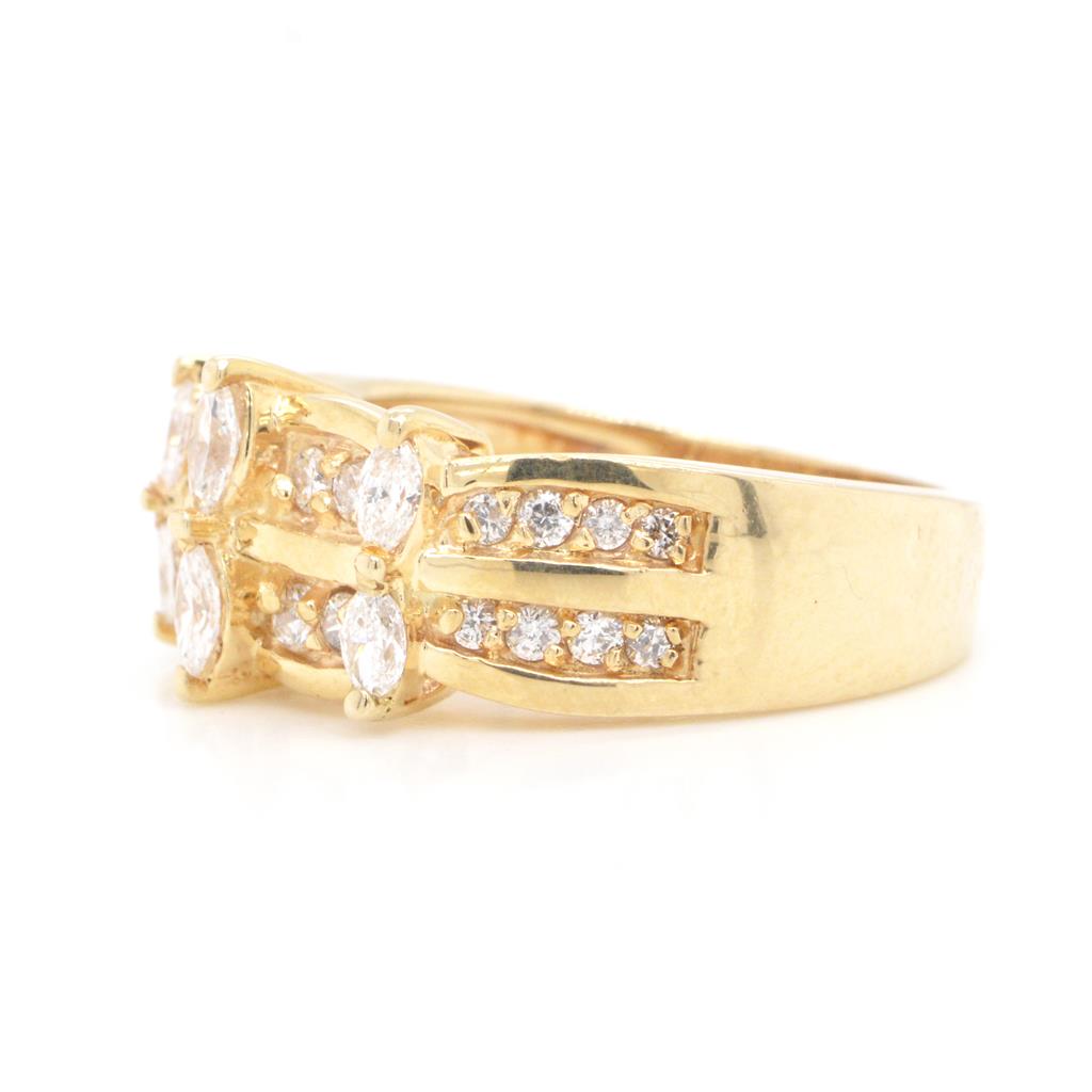 14K Yellow Gold Round & Marquis Diamond Ring