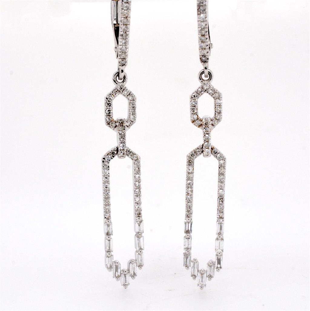 14K White Gold Diamond Lever Back Drop Earrings