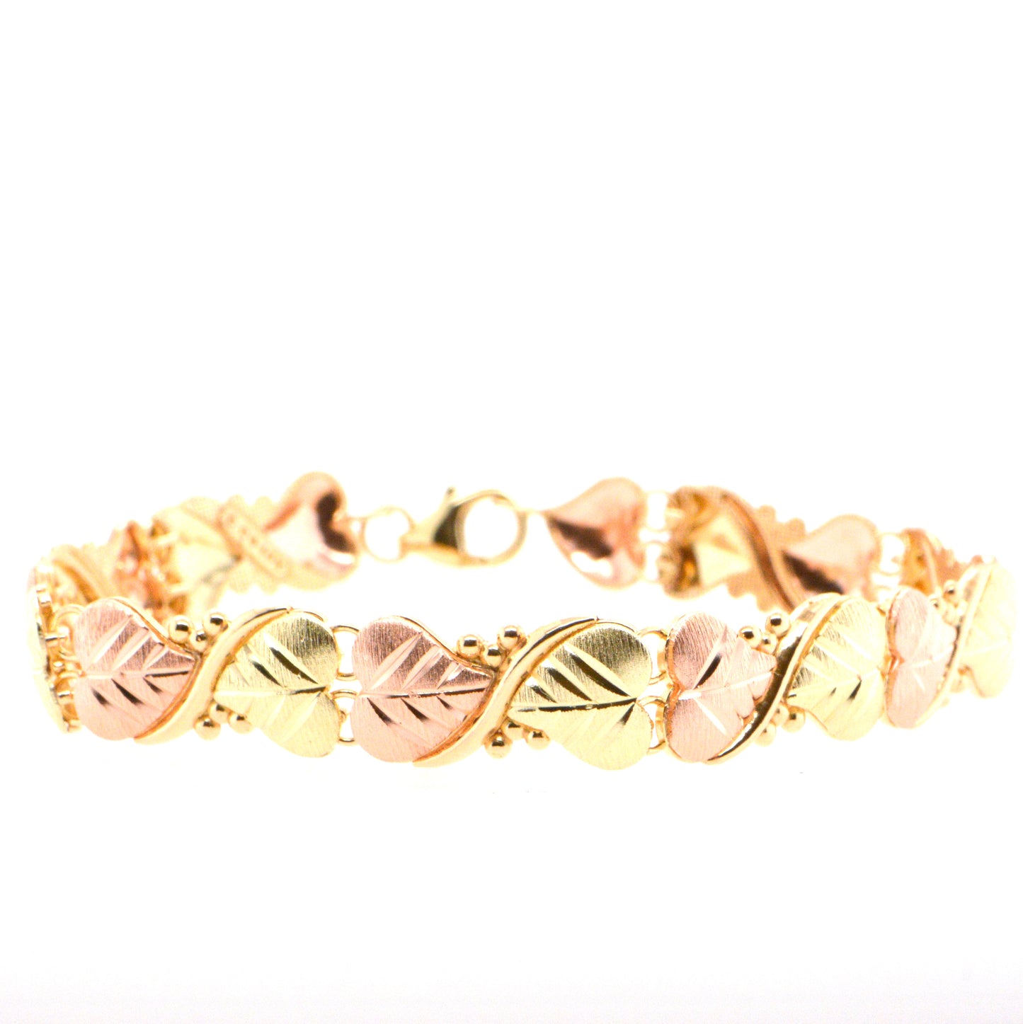 Tri Tone Black Hills Gold Leaf Motif Link Bracelet