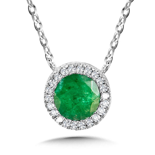 14K White Gold Emerald and Diamond Stationary Necklace
