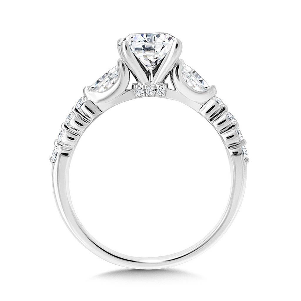 14K White Gold Pear-Accented Three-Stone Shared Prong Diamond Engagement Ring