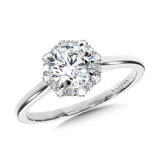 14K White Gold Modern Straight Halo Diamond Engagement Ring
