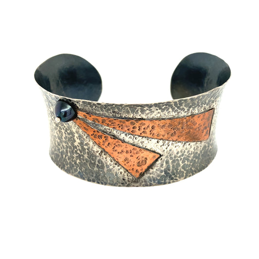Cuff Bracelet With Patina Finish Accented With A Onyx Bead