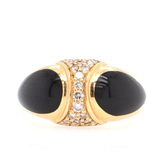 Estate Yellow14 Karat Ring with Black Onyx Bezel Set Stones and Accented with Diamonds