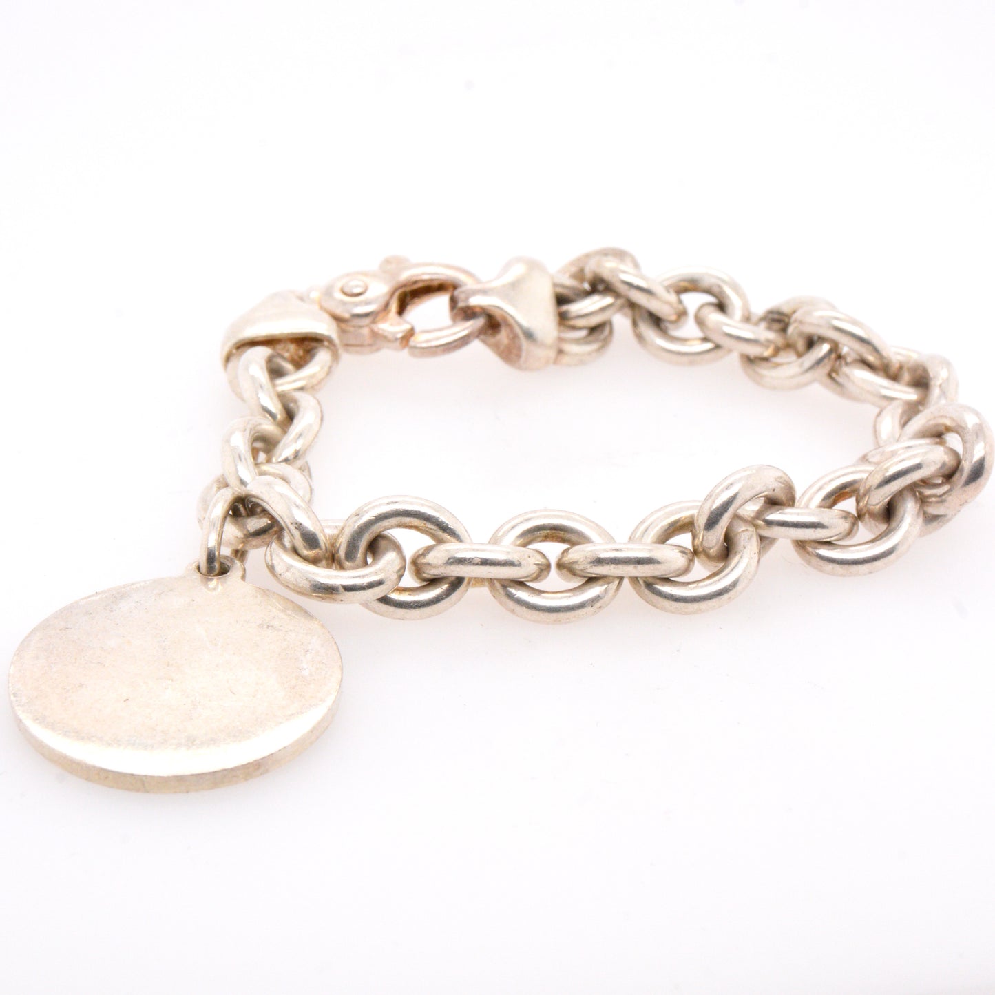 925 Silver Round Link Chain with an Engravable Disc Bracelet