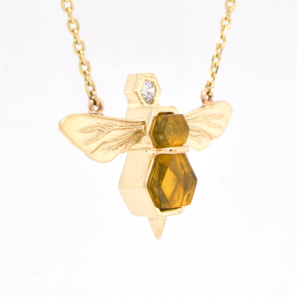 BeeEffect BeeWing Two Wing Amber, Diamond Stationary Necklace