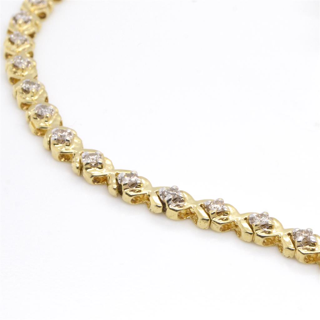 14 Karat Yellow Gold Diamond 'X' Link Tennis Bracelet