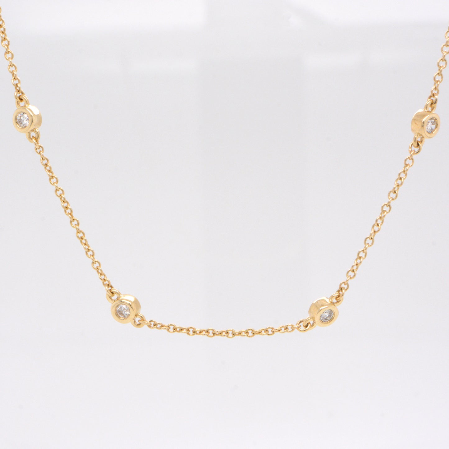 14K Yellow Gold Diamond Station Cable Necklace