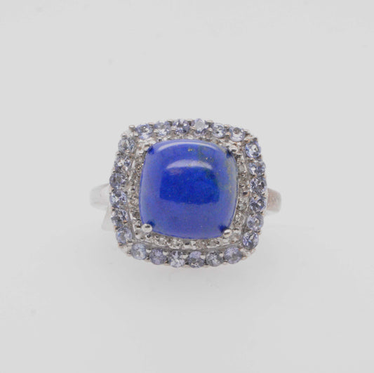 Sterling Silver Lapis and Cubic Zirconia Costume Ring