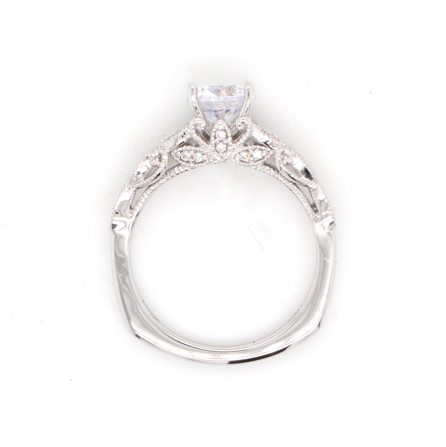 14K White Gold Diamond Filigree Engagement Ring