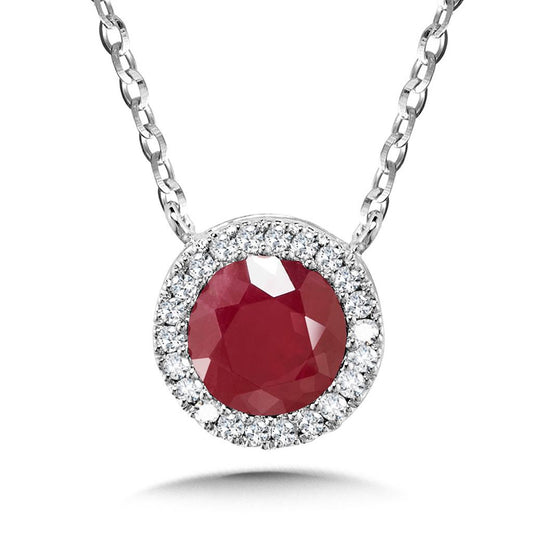 14K White Gold Ruby and Diamond Stationary Necklace
