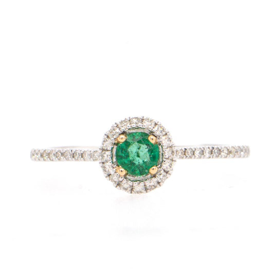 Platinum Diamond Halo Emerald Ring