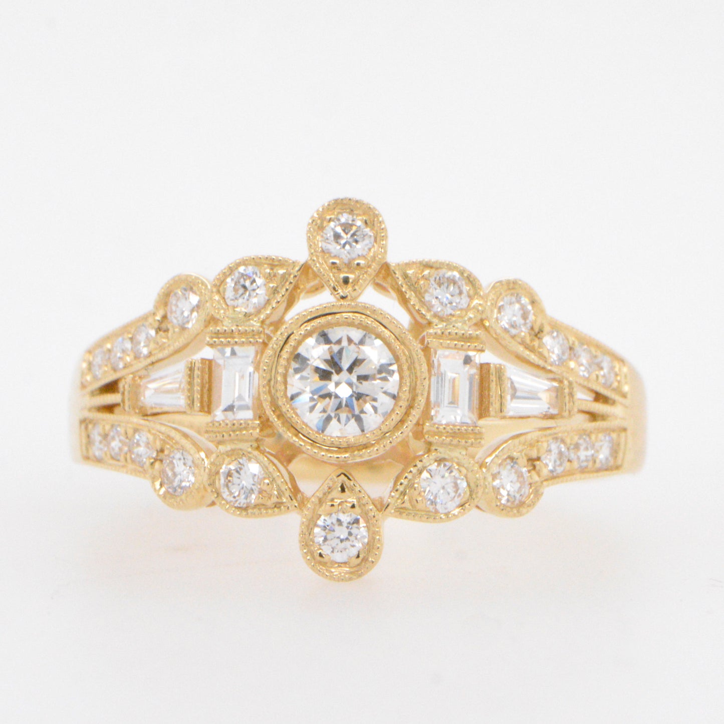 14K Yellow Gold Art Deco Inspired Diamond Engagement Ring