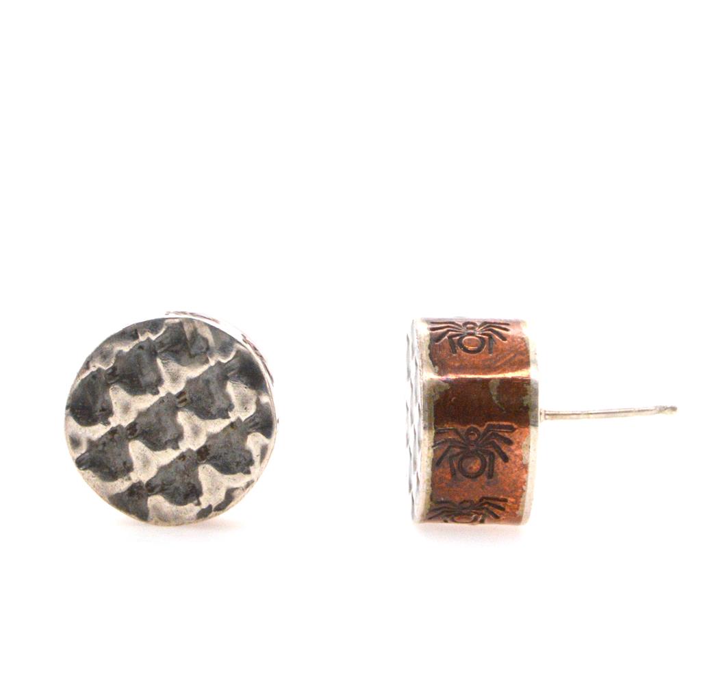 Silver and Copper Patterned Stud Earrings