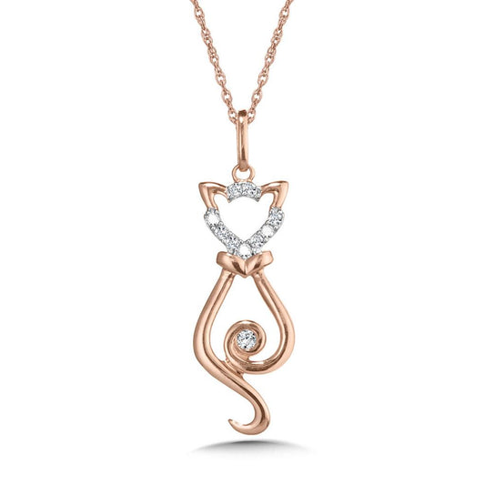 10K Rose Gold Diamond Cat Necklace