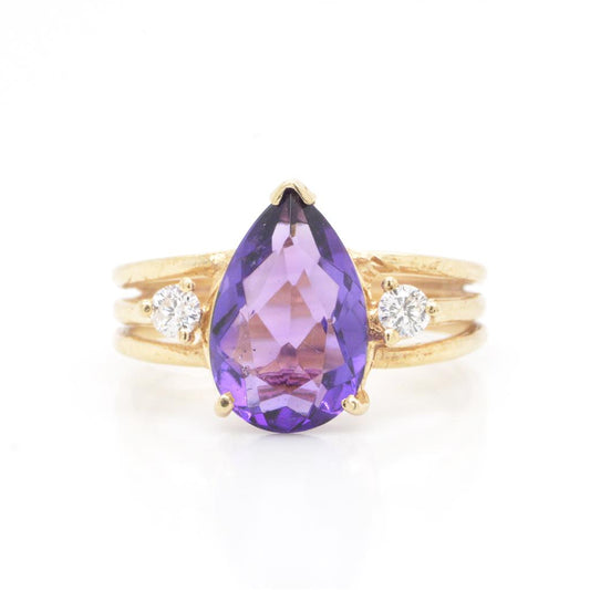 14K Yellow Gold Amethyst & Diamond Ring