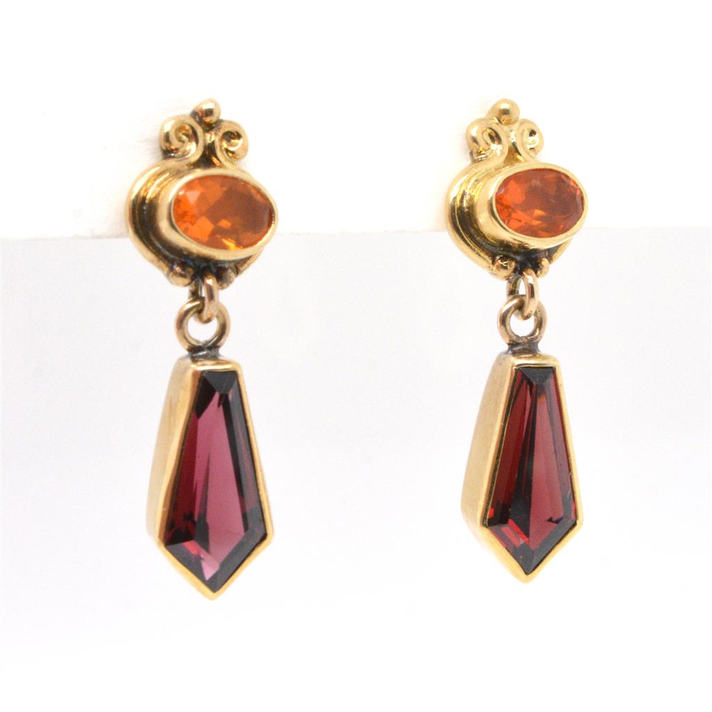 Yellow Gold Garnet Drop Earrings