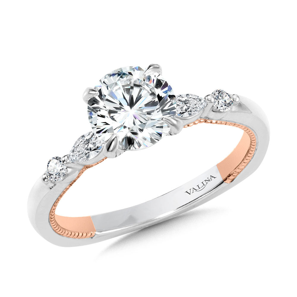 14K Marquise-Accented Two-Tone & Milgrain-Beaded Hidden Accents Diamond Engagement Ring