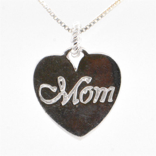 Sterling Silver "Mom" Heart Shaped Pendant