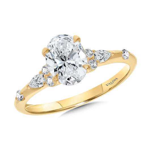 14K Yellow Gold Oval-Cut Straight Side Stone Diamond Engagement Ring