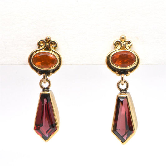 Yellow Gold Garnet Drop Earrings