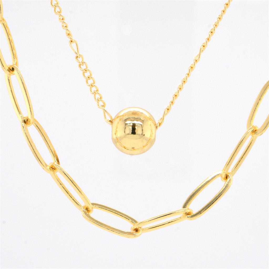 Gold Plated Double Chain - Figaro and Paperclip with Ball Accent