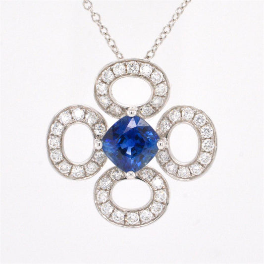 18K White Gold Sapphire and Diamond Pendant Necklace
