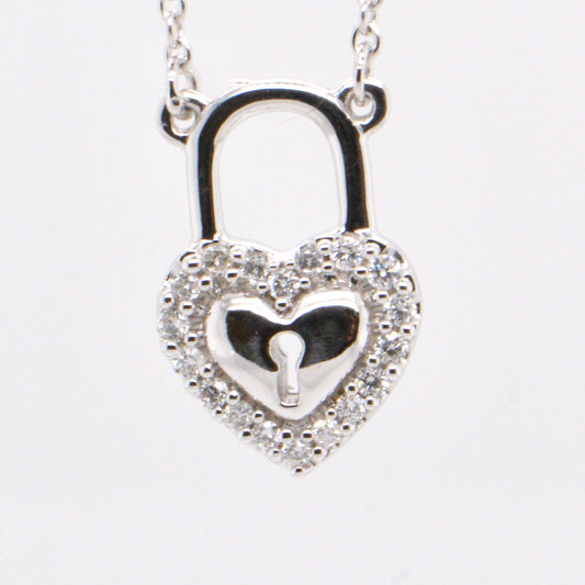White Gold Diamond Heart Lock Pendant