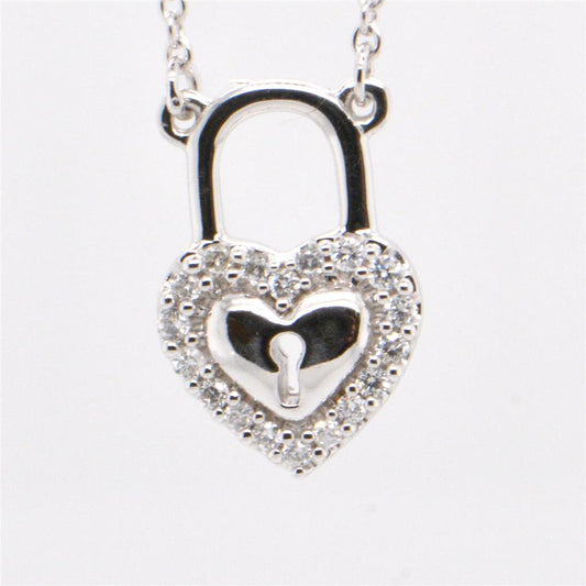 10K White Gold Diamond Heart Lock Pendant