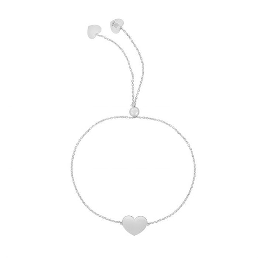 14K White Gold Adjustable Heart Bracelet