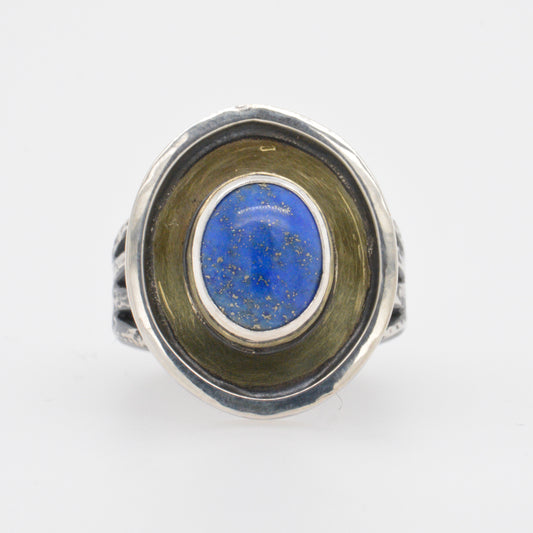 Handmade 999 Fine Silver and 925, Brass, Lapis Ring