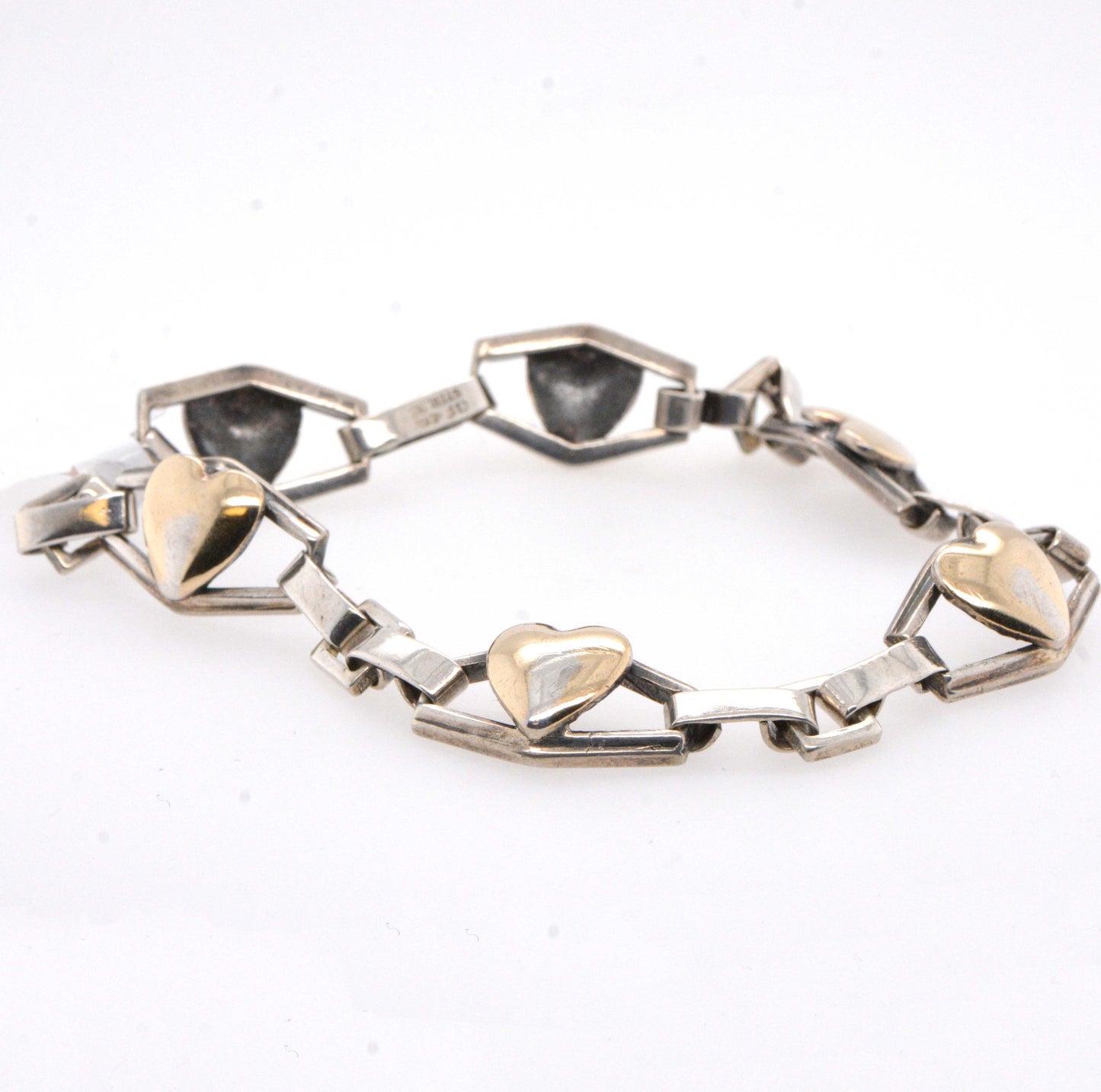 Two-Tone Sterling Silver Heart Link Bracelet
