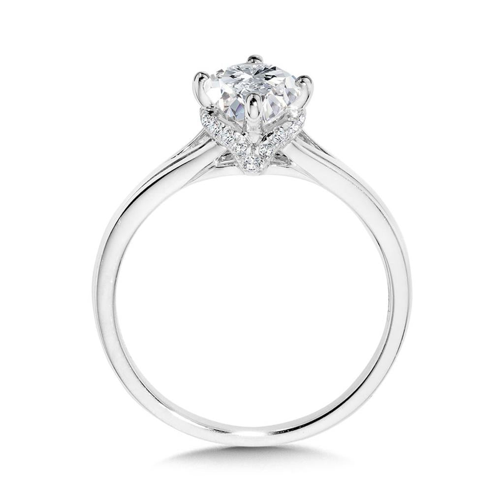 14K White Gold Oval-Cut Hidden Halo & Split Shank Diamond Engagement Ring with Compass Prongs