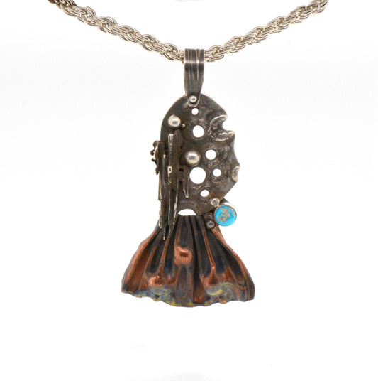 Silver And Copper With Sleeping Beauty Turquoise Pendant
