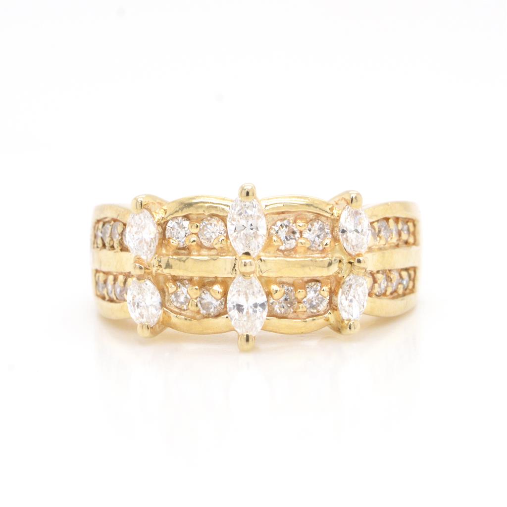 14K Yellow Gold Round & Marquis Diamond Ring