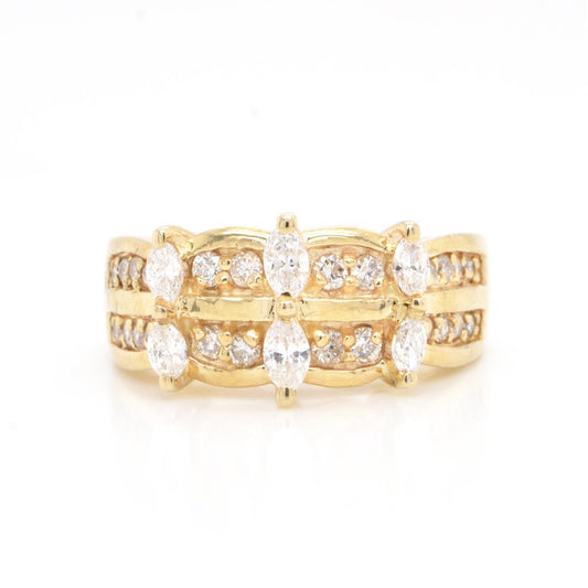 14K Yellow Gold Round & Marquis Diamond Ring