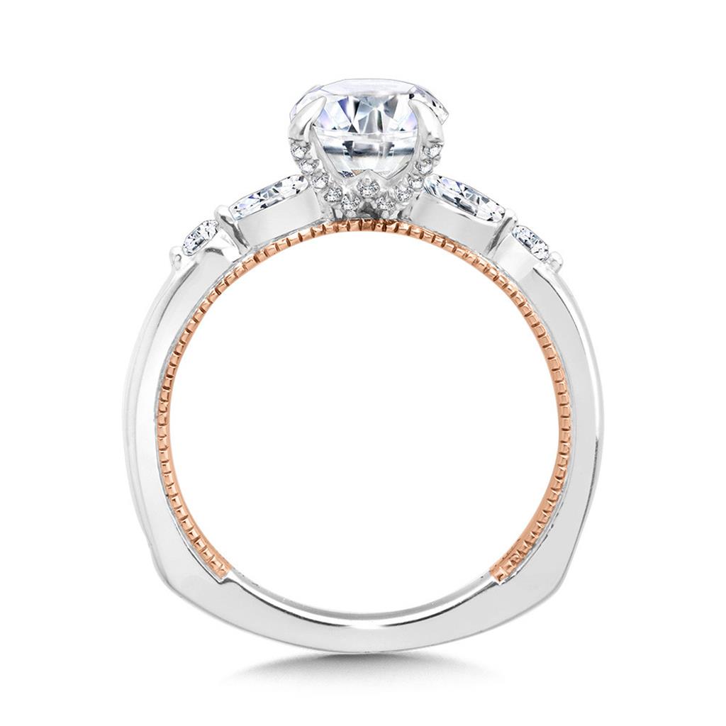 14K Marquise-Accented Two-Tone & Milgrain-Beaded Hidden Accents Diamond Engagement Ring