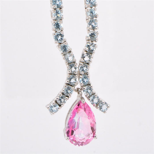 Sterling Silver Blue & Pink Topaz Drop Necklace