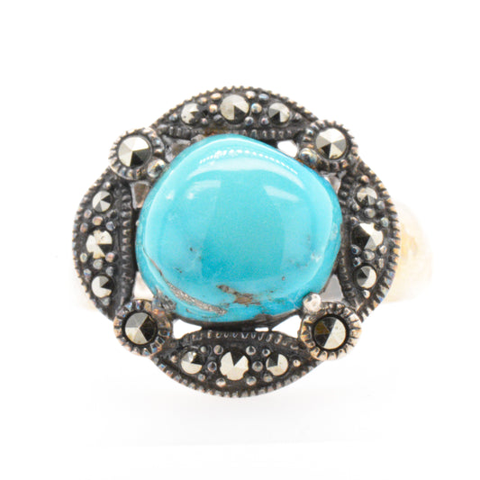 925 Silver Turquoise and Marcasite Ring
