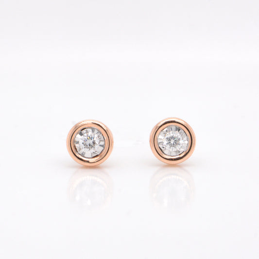 Rose Gold Diamond Bezel Set Stud Earrings