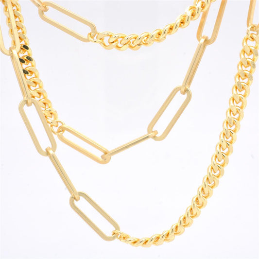 Gold Plated Paperclip and Sectional Curb Layering Chain