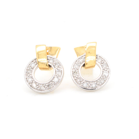 18K Two Tone Gold Diamond Stud Earrings
