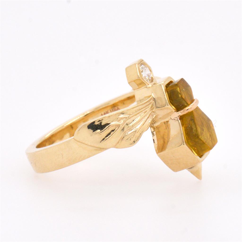 BeeEffect BeeWing Two Wing Amber, Diamond 14K Yellow Gold Ring